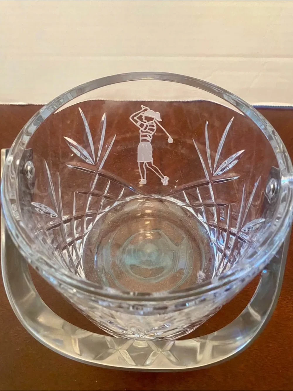 Crystal Cut Ice Bucket with Etched Golfer Design